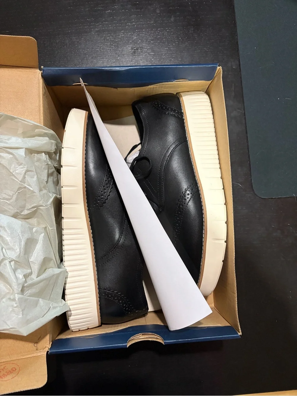 Cole Haan Black Leather Platform Wingtip Oxford